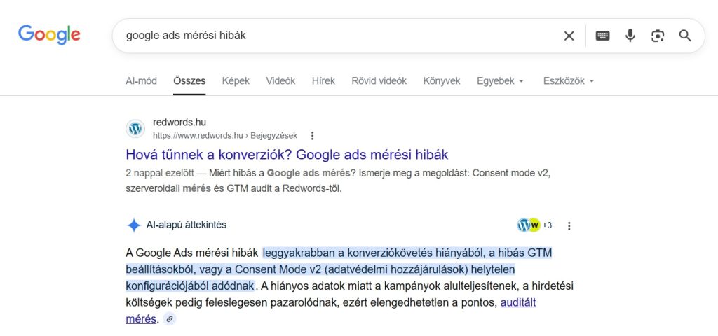 Redwords Google Ads hibák